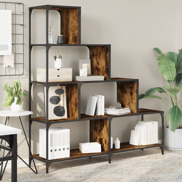 vidaXL Bookcase Smoked oak Engineered wood, powder-coated steel Large