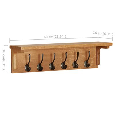 vidaXL Coat Rack 23.6"x6.3"x6.3" Solid Oak Wood