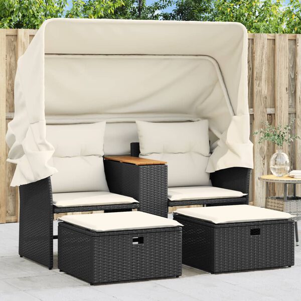 vidaXL Garden Sofa Black and Cream White
