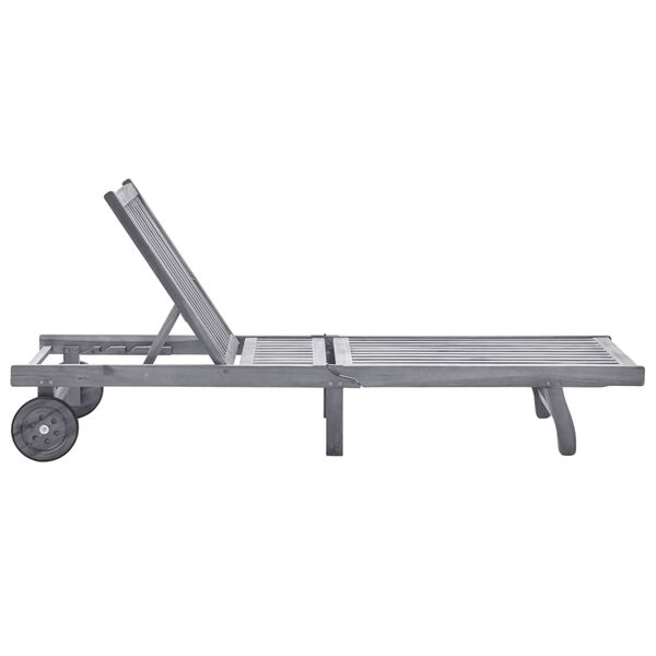 vidaXL Sunlounger Grey Solid Acacia wood, Polyester 78.7 in long