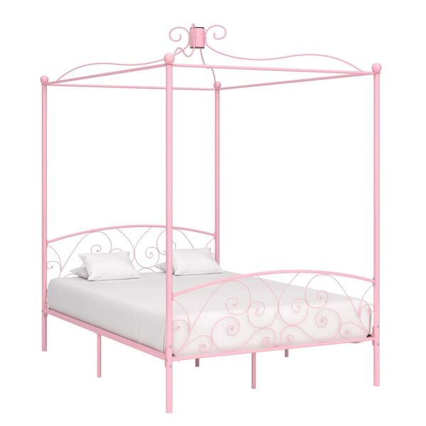 vidaXL Bed Frame Pink Metal 55x79 in Lovely Design Bed Frame