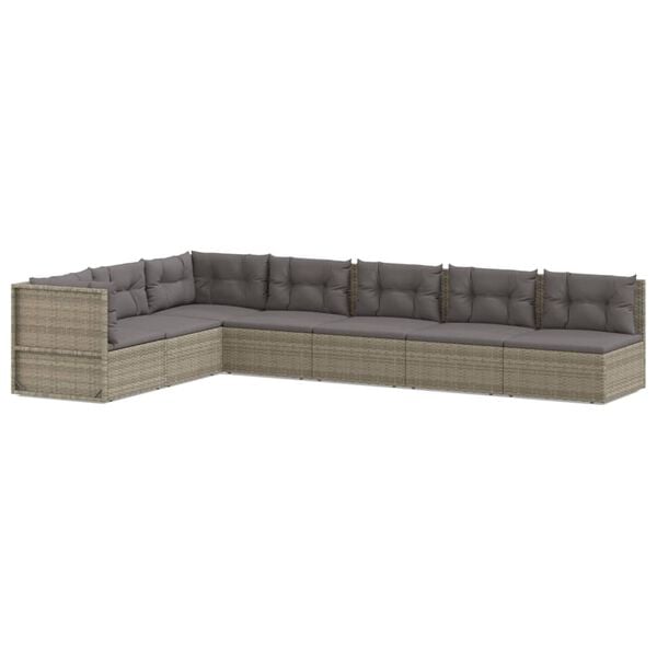 vidaXL Garden Lounge Set Grey PE Rattan, Powder-Coated Steel Medium