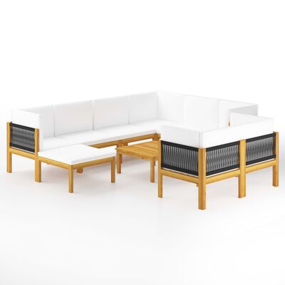 vidaXL 10 Piece Patio Lounge Set with Cushions Cream Solid Acacia Wood