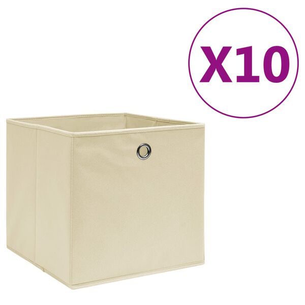 vidaXL Storage Box Set of 10 Cream Non-woven fabric 11 x 11 x 11 in