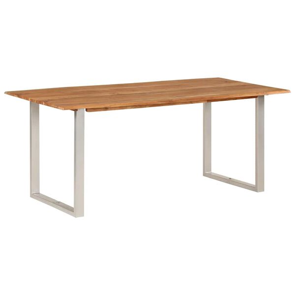 vidaXL Dining Table Natural wood with silver legs