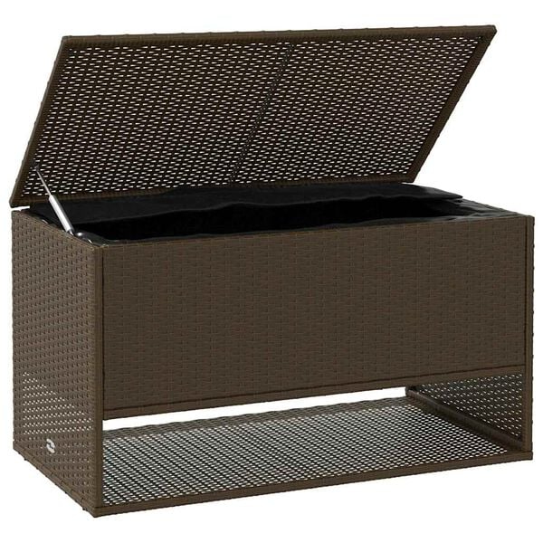 vidaXL Cushion Box Brown PE Rattan, Powder-Coated Steel