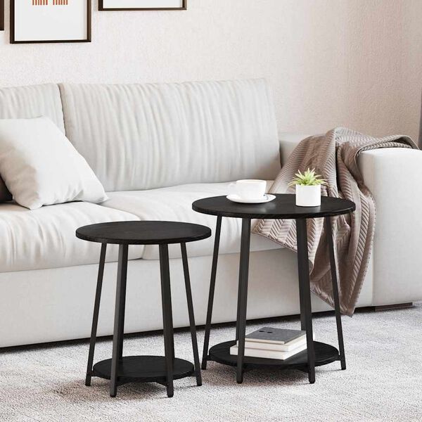 vidaXL Side Table Set with Shelf 2 pcs Black Oak