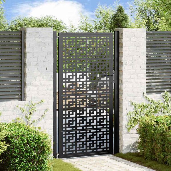 vidaXL Garden Gate Black 41.3x70.9" Steel Cross Design