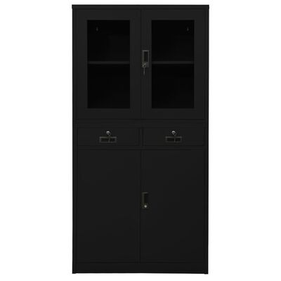 vidaXL Office Cabinet Black 35.4"x15.7"x70.9" Steel and Tempered Glass