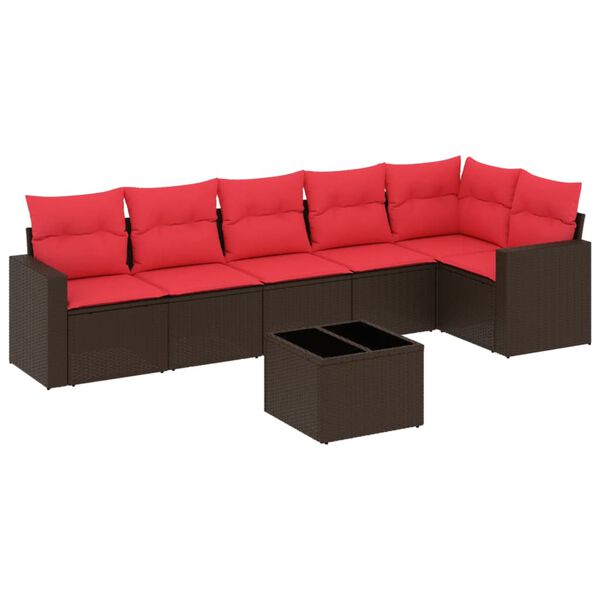 vidaXL 7 Piece Patio Sofa Set with Cushions Brown Poly Rattan