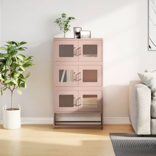 vidaXL Highboard Pink Cold-rolled steel Tall Highboard Rectangular