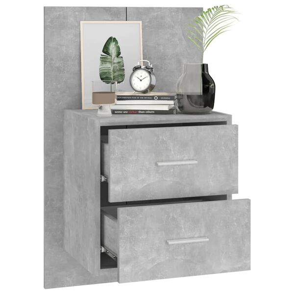 vidaXL Wall-mounted Bedside Cabinet Concrete Gray Engineered Wood Standard
