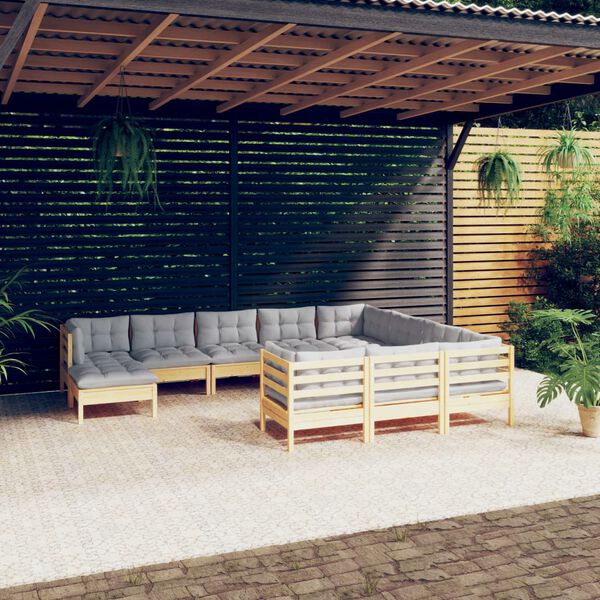 vidaXL Garden Lounge Set Grey Solid pinewood, fabric (100% polyester)