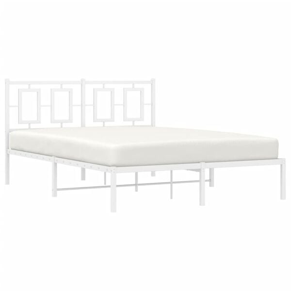 vidaXL Bed Frame White Powder-Coated Steel Full Bed Frame Rectangular
