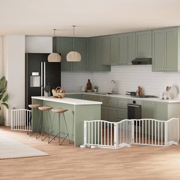 vidaXL Dog Gate Set of 8 White Poplar wood Large Foldable Dog Gate