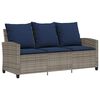 vidaXL Patio Sofa 3-Seater with Cushions&Table Gray Poly Rattan
