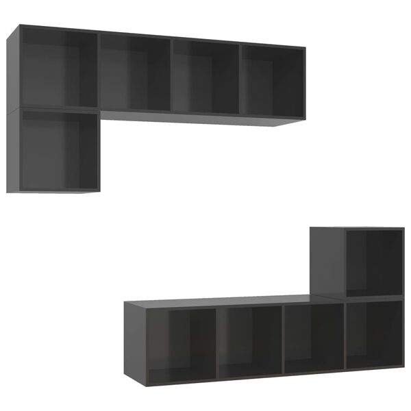 vidaXL TV Cabinet Set High gloss grey Engineered wood Medium