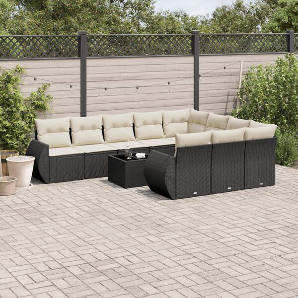 vidaXL Garden Sofa Set Black PE rattan 11 Piece Garden Sofa Set