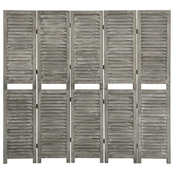 vidaXL 5-Panel Room Divider Grey 70.5x65.4" Solid Wood