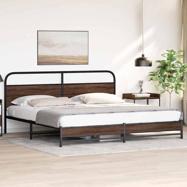 vidaXL Bed Frame Brown Oak Steel Double Durable Bed Frame