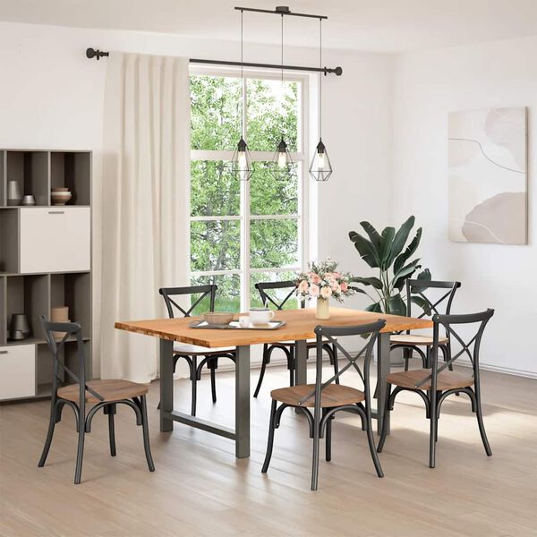 vidaXL Dining Table Light brown Solid oak wood, Powder-coated steel Large