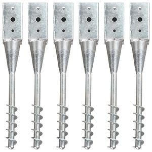 vidaXL Ground Spikes 6 pcs Silver 3.9x3.9x22.4" Galvanised Steel