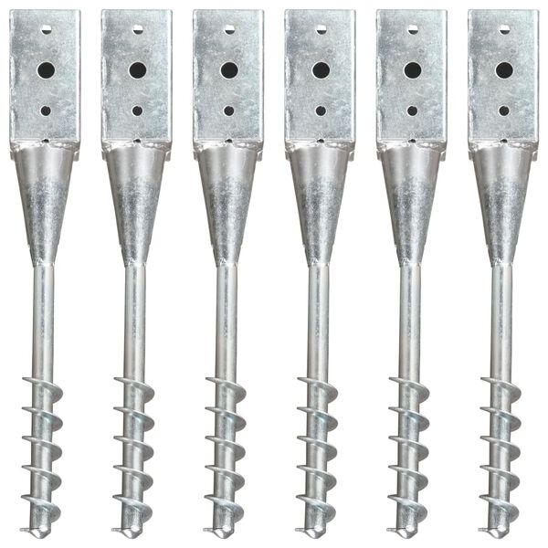 vidaXL Ground Spikes 6 pcs Silver 3.9x3.9x22.4" Galvanised Steel