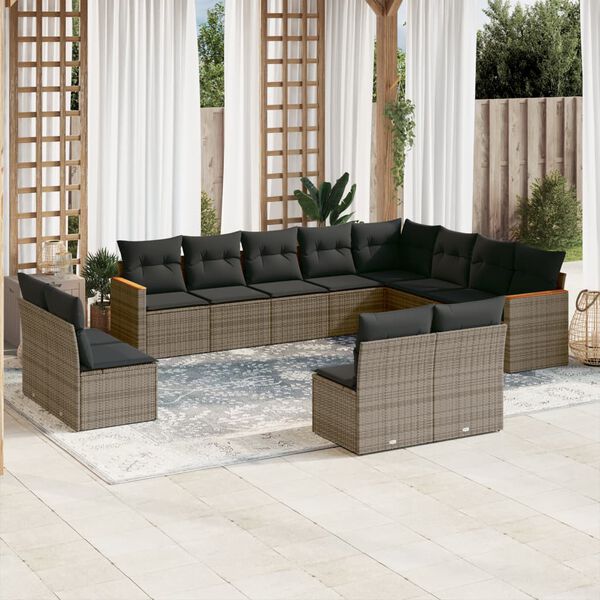 vidaXL Garden Sofa Set Grey PE rattan 12 Piece Removable Covers