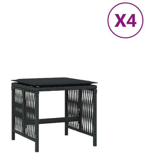 vidaXL Garden Stool Set of 4 Black PE rattan 16.1 x 16.1 x 14.2 in