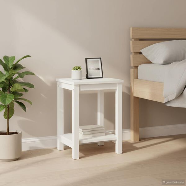 vidaXL Nightstand White Solid Pine Small Nightstand Rectangular