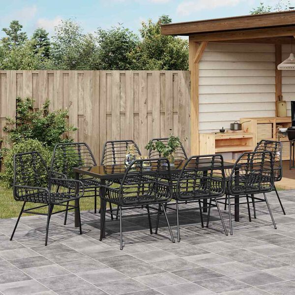 vidaXL Garden Dining Set 9 pcs Black Poly Rattan
