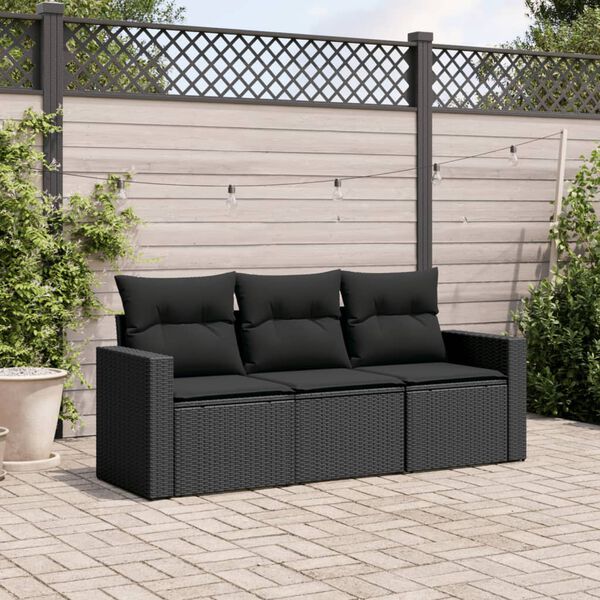 vidaXL Garden Sofa Set Black PE rattan, powder-coated steel, polyester