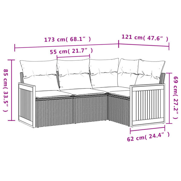 vidaXL Garden Sofa Set Black PE rattan Medium Adjustable Feet