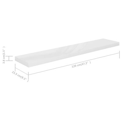 vidaXL Floating Wall Shelf High Gloss White 47.2"x9.3"x1.5" MDF