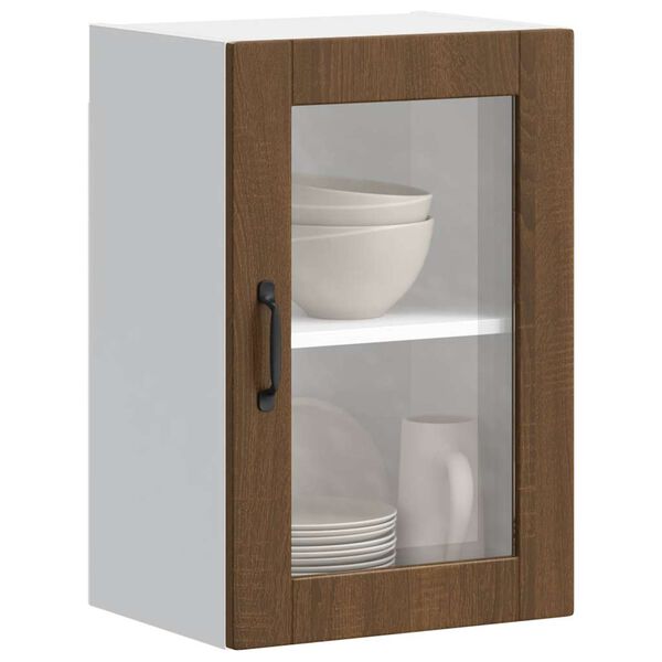 vidaXL Kitchen Wall Cabinet Brown oak Engineered wood, glass Medium