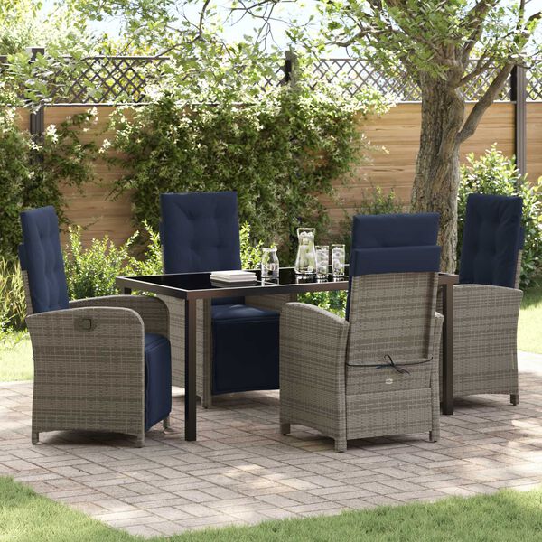 vidaXL Garden Dining Set with Cushion 5 pcs Grey Poly Rattan