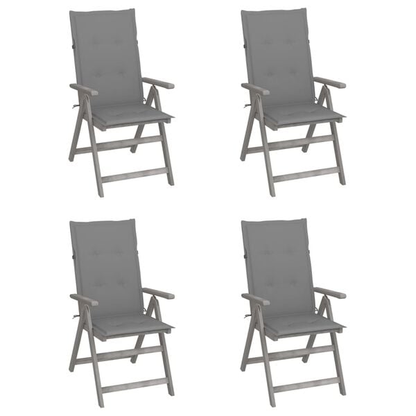 vidaXL Garden Chair Set of 4 Grey Solid acacia wood, polyester Medium