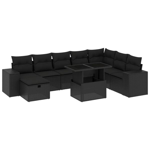 vidaXL Garden Sofa Set Black PE rattan, powder-coated steel, tempered glass