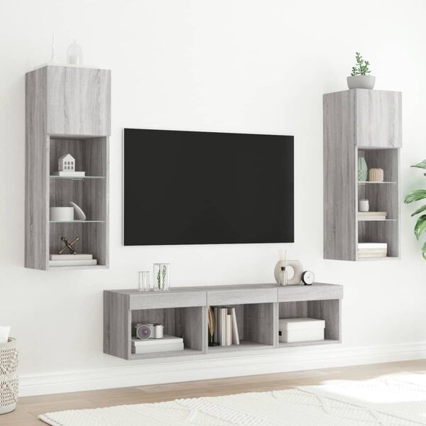 vidaXL 5 Piece TV Wall Units with LED Gray Sonoma Engineered Wood