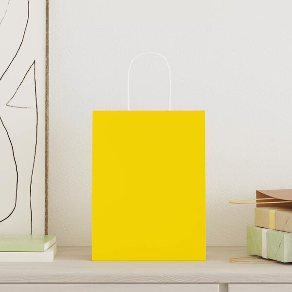 vidaXL Paper Bags 50 pcs with Handles Yellow 21x11x28 cm
