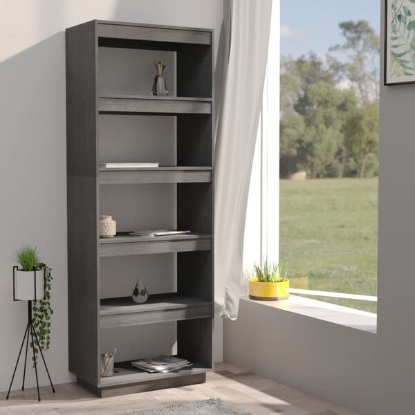 vidaXL Book Cabinet Grey Solid Pinewood Medium Book Cabinet
