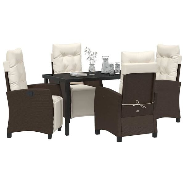 vidaXL Garden Dining Set with Cushion 5 pcs Brown Poly Rattan