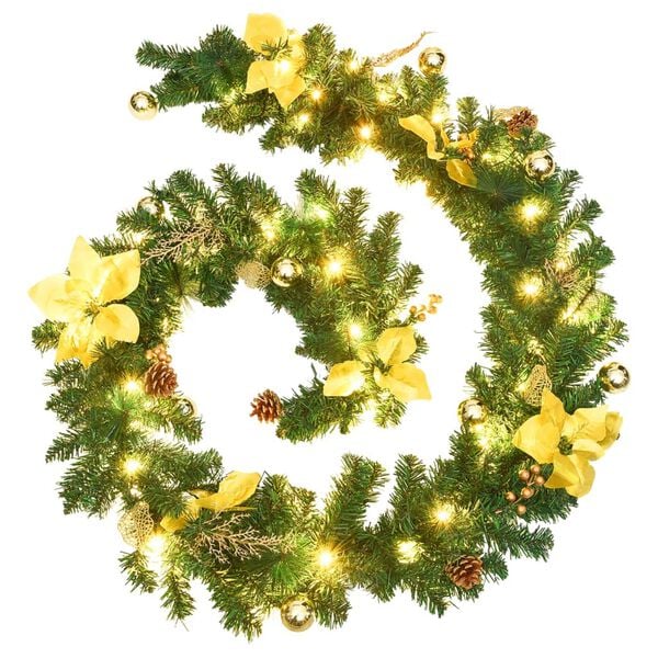 vidaXL Christmas Garland Green and Gold PVC 8.9 feet Christmas Garland