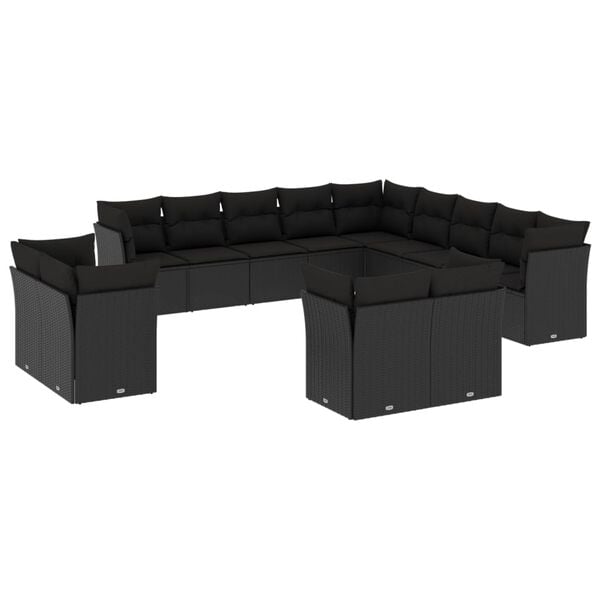vidaXL Garden Sofa Set Black Poly Rattan Large Modular Garden Sofa Set