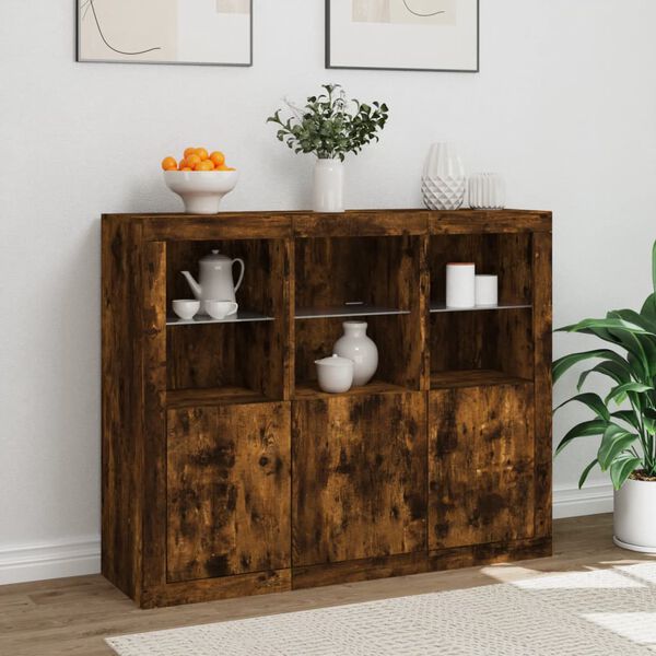 vidaXL Sideboards with LED Lights 3 pcs Smoked Oak Engineered Wood