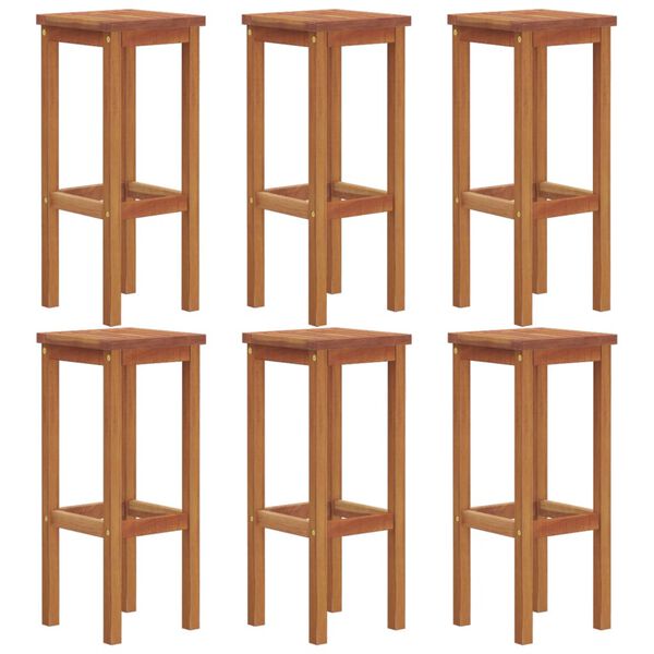 vidaXL Bar Stool Set of 6 Natural Wood Solid Acacia Wood 29.1 in height