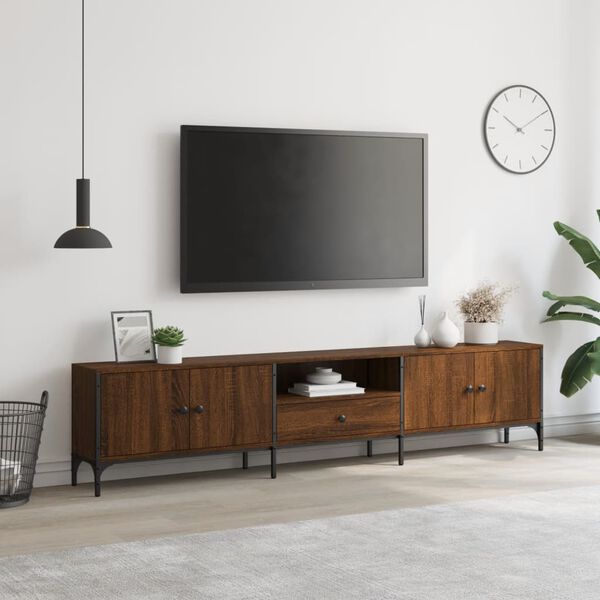 vidaXL TV Cabinet Brown Oak Engineered Wood, Metal 78.7 x 9.8 x 17.3 in
