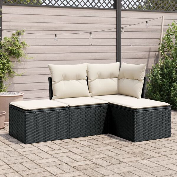 vidaXL Garden Sofa Set Black with cream white cushions