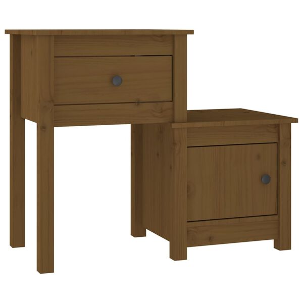 vidaXL Bedside Cabinet Set of 2 Honey brown Solid Pine Wood Standard