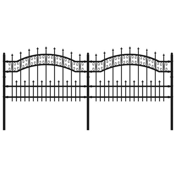 vidaXL Garden Fence with Spear Top Black 94.5"x29.5" Powder-coated Steel